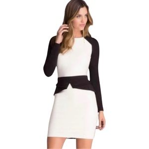 Bebe Two Tone Peplum Dress Black Egret XS